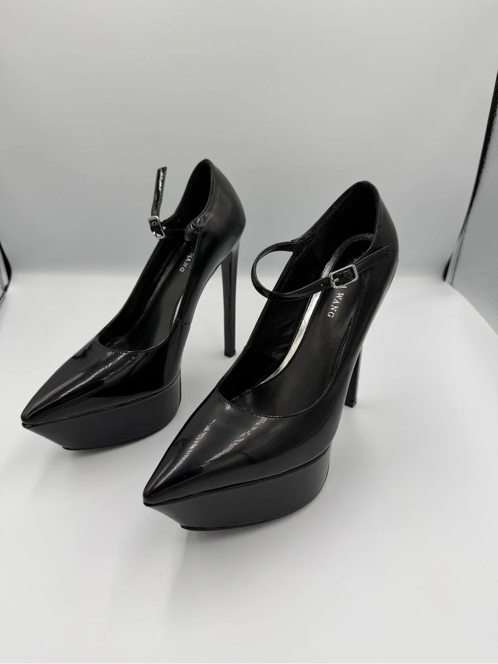 Azalea Wang Yasina Black Patent Leather Mary Jane Stiletto Platform 7